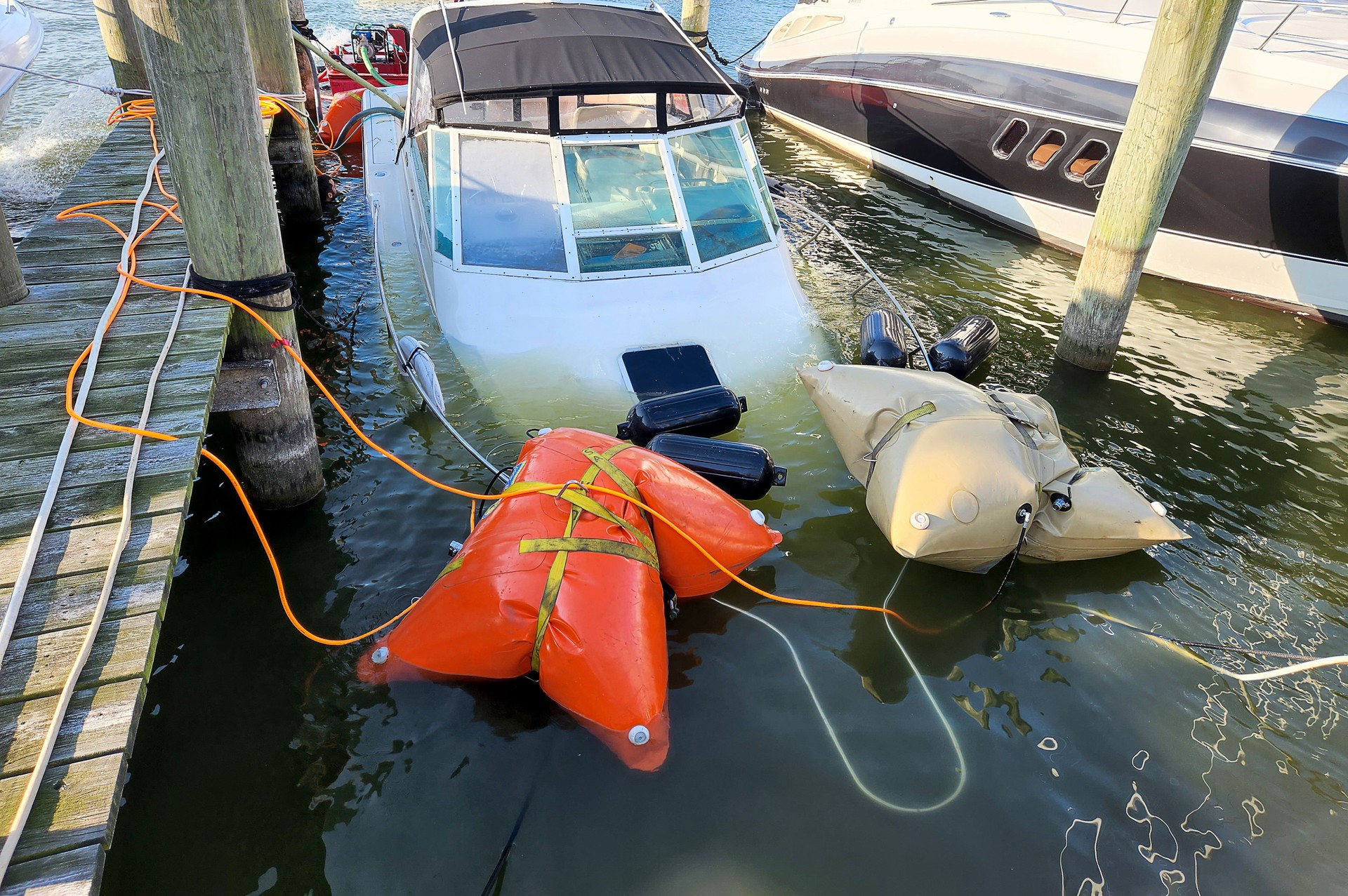 Sinking Boat with Salvage Airbags